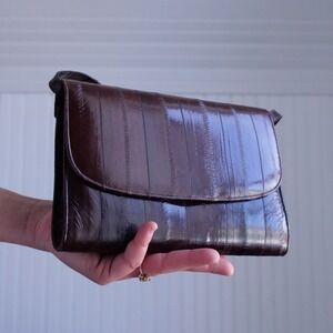 Vintage 1980s chestnut brown eel skin shoulder bag/clutch